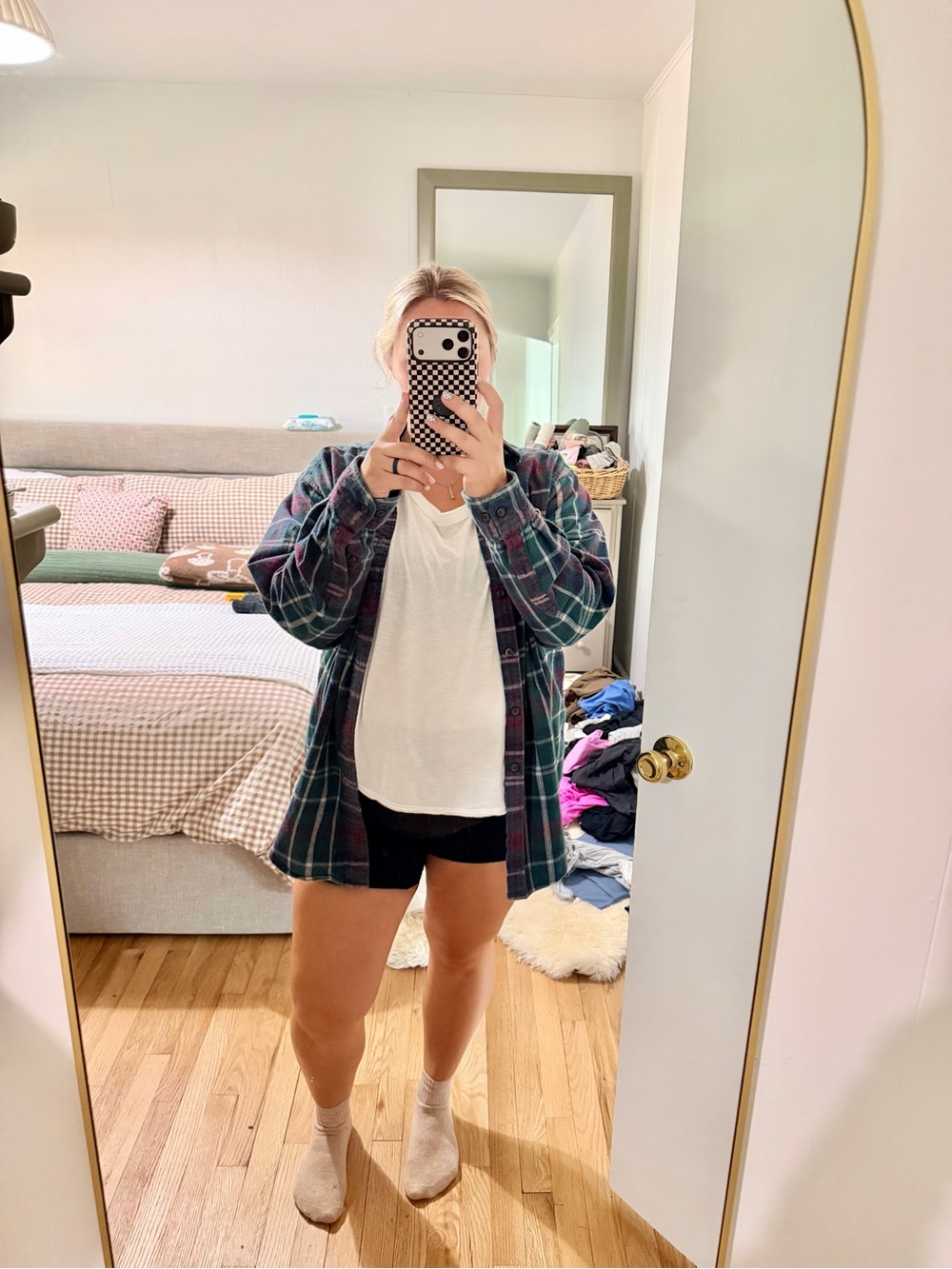 Vintage Green Plaid Button-Down Flannel Shirt